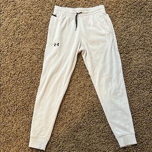Under Armour White Jogger Sweatpants Elastic Waistband Tapered Legs